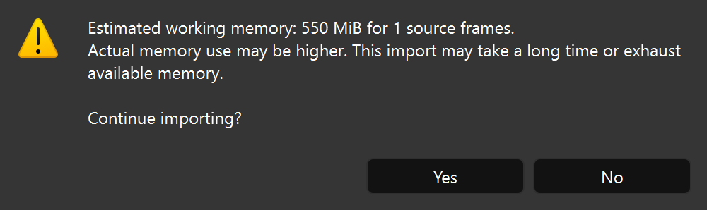 Large animation import confirmation